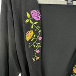 OBEE Black Floral Embroidered Silk Nylon Open Cardigan Sweater Size L Size L Photo 2