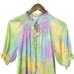 Anthropologie Current Air Noah Split Neck Top Women's XS Multicolor Ruffled Pastel Kidcore Photo 2