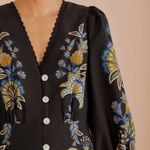 Farm Rio Black Stitched Garden Organic Cotton Midi Dress Small NWOT Photo 1