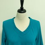 Rafaella Teal Blue Green V Neck 3/4 Sleeve Textured Stripe Top NWT 1X Stretch Photo 1