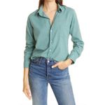 Frank & Eileen  Barry Featherweight Cotton Voile Button Up Shirt in Moss Green Photo 2