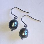 Honora Elegant Silver Dark Gray Genuine Pearl Drop Earrings Photo 3