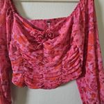 Free People  Floral Blouse Ruched Long Sleeve Top Pink‎ Rose Medium Photo 3