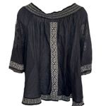 Free People  Embroidered Bohemian Festival Black & White Top EUC Size Small Photo 6