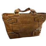 Michael Kors Leather Satchel Tote Bag Woven Details Buckle Accents Brown Photo 11