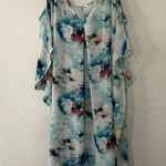 Peach Love lightweight floral off the shoulder cold v-neck sheer swimsuit blouse Photo 0