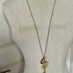 Mud Pie Gold Tone Charm Necklace Crown Key Fleur-de-Lis Purple Crystal Photo 4