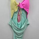 Xhilaration  Pink Yellow Blue One Piece Cutout Bathing Suit Swimwear Large Photo 0