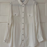 Soft Surroundings  White Pintucked Pleated Button Up Collared Blouse Size‎ Large Photo 0