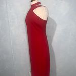 Bebe  Red Halter Stretch Knjt Knee Length Party Holiday Date Night Dress Size 10 Photo 3