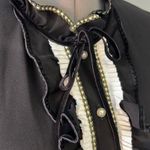 ME+EM Elegant Black Midi long sleeve sheath Dress high neck gold Ruffle Accents White Size L Photo 2