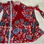 Style & Co . Fantasy Floral Red Blue Long Bell Sleeve Blouse Size Small Photo 9