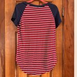 ADREAMLY Blouse Women’s Small Burgundy Red Striped Short Sleeve Stretchy NWT Blue Photo 3