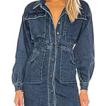 Free People NWT  Bo Dress Indigo Blue Denim Shirt Long Sleeve Size L Photo 0