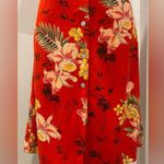 Notations VTG 90s Red Tropical Button Down Collared Short Sleeve Maxi Dress - S Photo 12