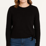 Madewell NWOT Elwood Black Ribbed Knit Knot-Front Long Sleeve Top Size Medium Photo 0
