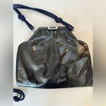 Fendi VINTAGE Black Patent Leather EVENING Bag BLACK WITH NAVY STRAP with COA Photo 2