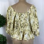 Sam Edelman Ivory & Green Print Cropped 3/4 Sleeve Peasant Bohemian Blouse Top L Photo 2
