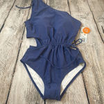 Women’s one shoulder cut out bathing suit Small Blue Photo 2