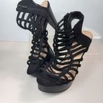 Top Moda  11 Caged Strap Inside Zip Platform Heels Shoes in Black Photo 1