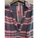 Free People  Top Loose Oversized Long Sleeve Plaid Size Small V Neck Bohemian Photo 6