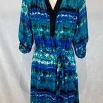 Robert Louis blue and green abstract print belted shirt dress size medium Photo 0