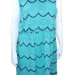 Luxology Womens 14 Blue Teal Crochet Lace Sleeveless Midi Dress Elastic Waist Photo 0