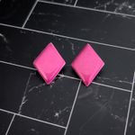 Vintage Clip On Earrings Bright Metallic Pink Diamond Shape Retro Photo 1