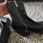 ZARA black leather square toe block heeled boots Photo 9