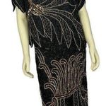 Unique Vintage NWT Stunning Vintage silk sequenced beaded black, gold top, skirt set size large Photo 14
