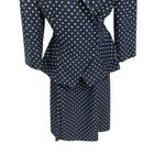 Vintage Polka Dot Navy Blue Blazer Skirt Suit Set Womens Made in USA Medium Photo 3
