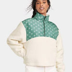 Universal Threads Universal Thread XS Colorblock Faux Sherpa Jacket Green Floral Cream Cabincore Photo 0