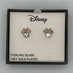 Disney NEW-Sterling Silver 14Kt Gold Plated Crystal Minnie Mouse Stud Earrings Photo 0