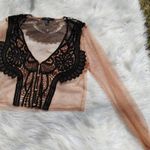 Forever 21  Size Small S Sheer Light Carmel Brown Black Cropped Crochet Festival Photo 3