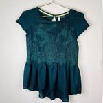 Xhilaration Women's Teal Lace Peplum Top Small Keyhole Back Chic Holiday Career Photo 1
