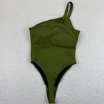 New Beginnings By April Daniels Olive Green One Shoulder Bodysuit Small Photo 8