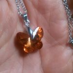 Orange Color Austrian Crystal Butterfly Brass Pendant Stainless Steel Necklace Photo 8