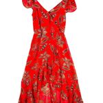 Eyeshadow  Red Floral Print Dress Ruffle Sleeve Summer Casual Size S Photo 0