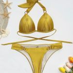 Satin halter bikini set Yellow Photo 5