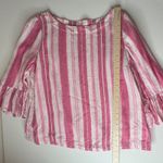 Charter Club 100% Linen Striped Top Large Pink Ruffle Cuff Preppy Coastal Beachy Photo 8