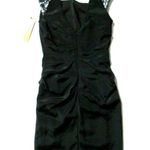 Nicole Miller NWT Black Stretch Silk Open Back Sequin Yoke Ruched Sheath Dress 8 Photo 5