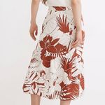 Madewell Rust & White Tropical Print Ruffle Linen Blend Midi Skirt Photo 9