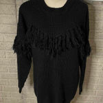 VICI Black Fringe Sweater Dress Tunic Long Sleeve Crew Neck Women's Small Photo 0