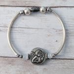 Stretch Bracelet Silver Tone with Cherub Charm Photo 0