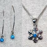 Silver 925 Simulated Fire Opal Snowflake 18" Necklace + Drop Earring Set Jewelry Silver Photo 0