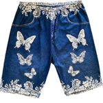 NWOT ~ Stretchy Denim Jean Look Pull On Shorts Lace Butterfly Trim Plus Size 3X Photo 3