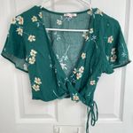 Lottie Moss Faux Wrap Green Floral Flutter Sleeve Crop Top Women’s Size S Photo 0