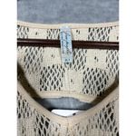 Free People  Beige Tank Top Blue Beaded Crochet Look Cutout Back Women’s L Photo 2