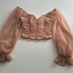 Akira  Sheer Mesh Puff Sleeve Corset Top Blush Pink Size S Photo 0