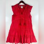 Knox Rose L Red Dress Tiered Cap Sleeves Tassel Tie Closure Pullover Boho Photo 4